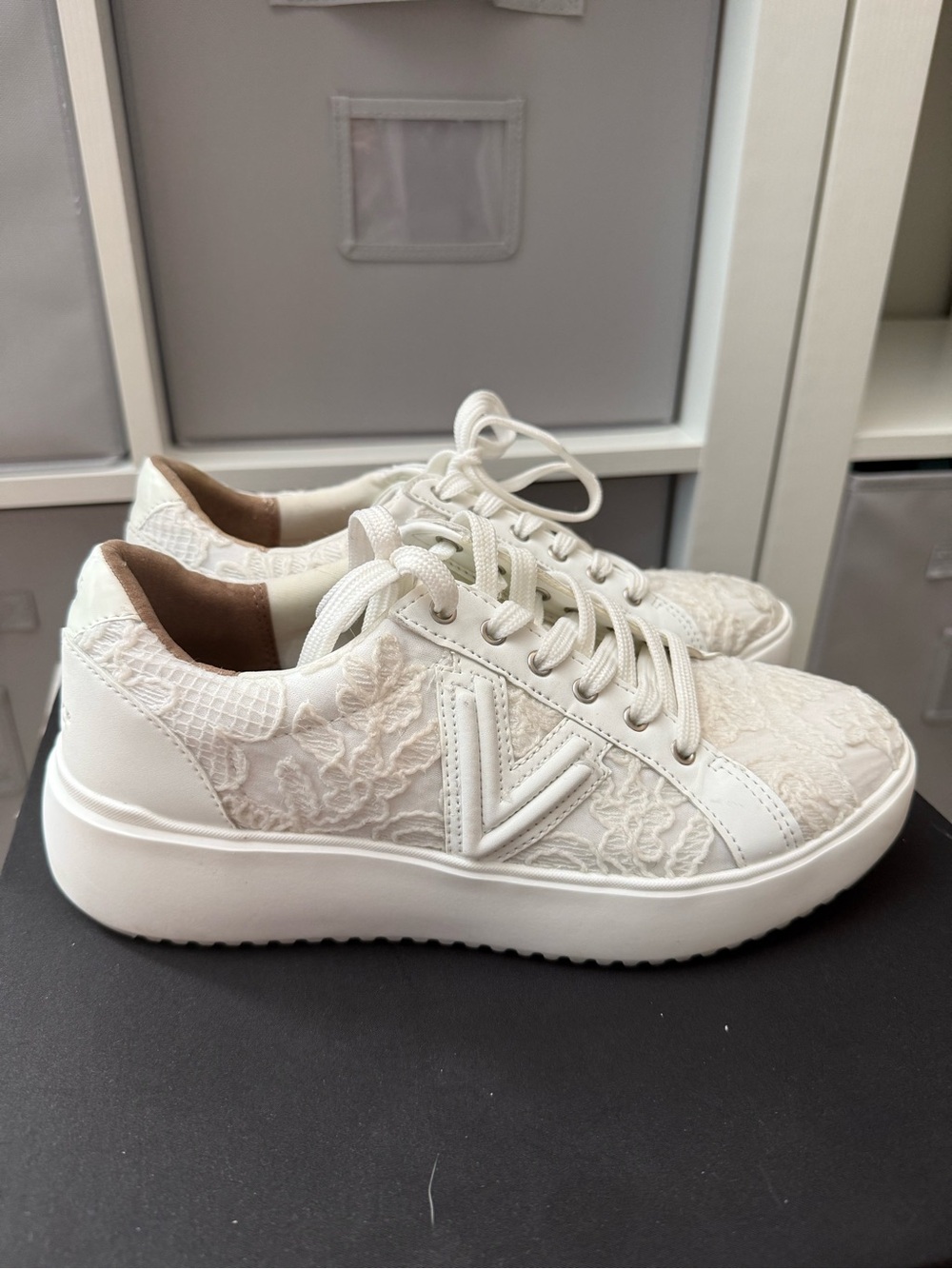 Vionic White Lace Platform Sneakers - floral design